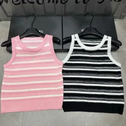 Chanel Weste in Premiumqualität, rosa Strick, gestreift, Luxus