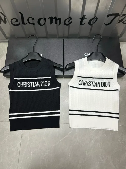 Hochwertige Dior Weste in weißem Strick im Monogramm-Stil