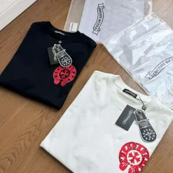 Meistverkaufte Chrome Hearts Kurzarm Schwarz Baumwolle Gewaschen Luxus