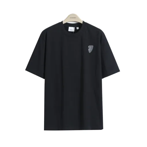 Premium Qualität Burberry Kurzarm Schwarz Baumwolle Druck Luxus