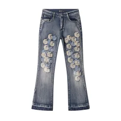Hochwertige Ami-Hose aus blauem Leder im Washed-Style