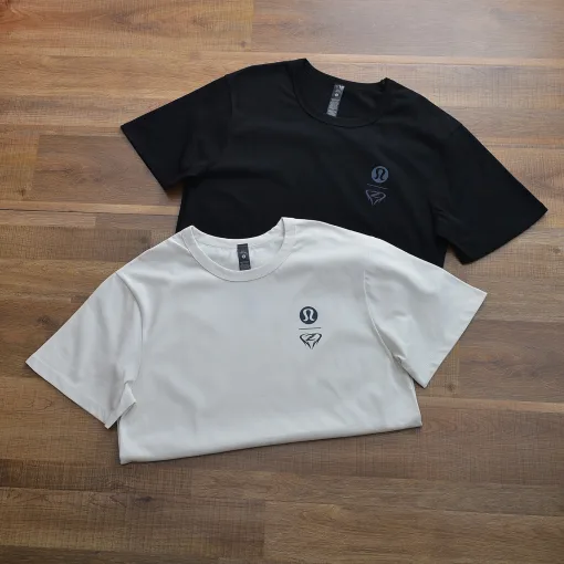 Premium Lululemon Kurzarm-Kollektion aus schwarzer Baumwolle mit atmungsaktivem Material