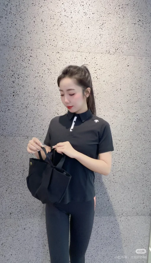 Bestseller Descente Kurzarm Schwarz Baumwolle Sportlicher Luxus