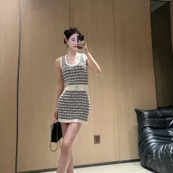 Bestseller Chanel Weste Schwarz Strick Gestreift Kollektion
