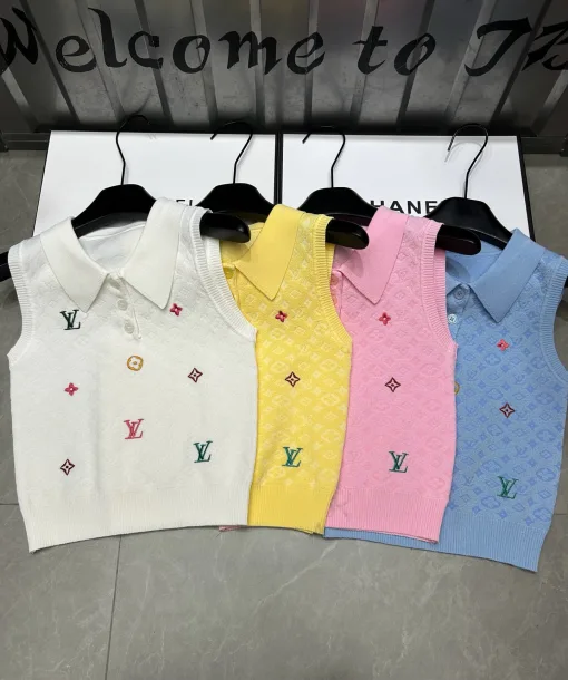 Premium Louis Vuitton Weste im weißen Strick-Stickerei-Stil