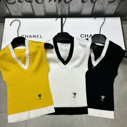 Hochwertige Dior Weste aus gelber Strickstickerei-Kollektion