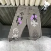 Luxus Chrome Hearts Jeans Lila Leder Casual Kollektion