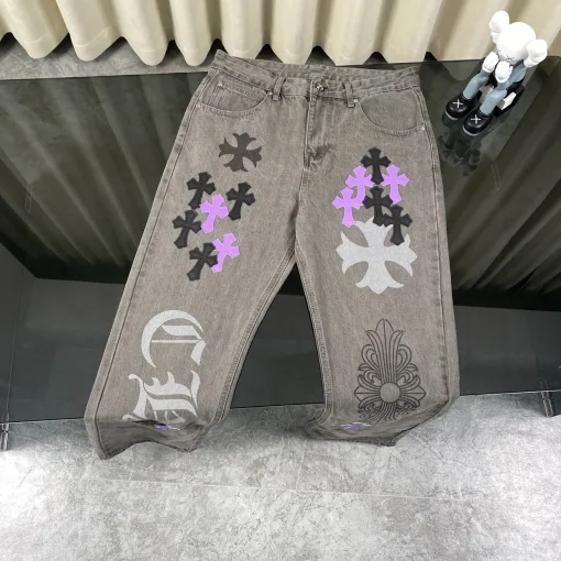 Luxus Chrome Hearts Jeans Lila Leder Casual Kollektion