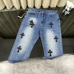 Luxus Chrome Hearts Jeans Schwarz Leder Patchwork Stil