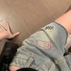 Hochwertige Chanel Shorts Blue Denim Bestickt Luxus