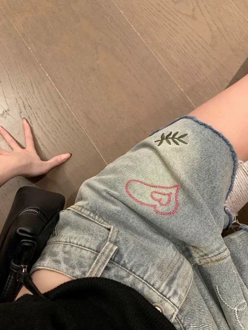 Hochwertige Chanel Shorts Blue Denim Bestickt Luxus