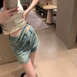 Hochwertige Chrome Hearts Shorts Blue Denim Embroidered Collection