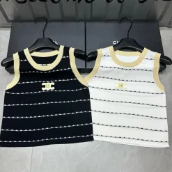 Hochwertige Celine Weste Schwarzer Strick Bestickter Stil
