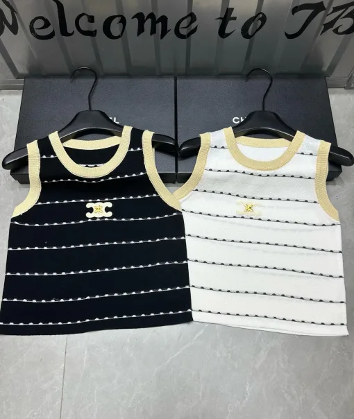 Hochwertige Celine Weste Schwarzer Strick Bestickter Stil