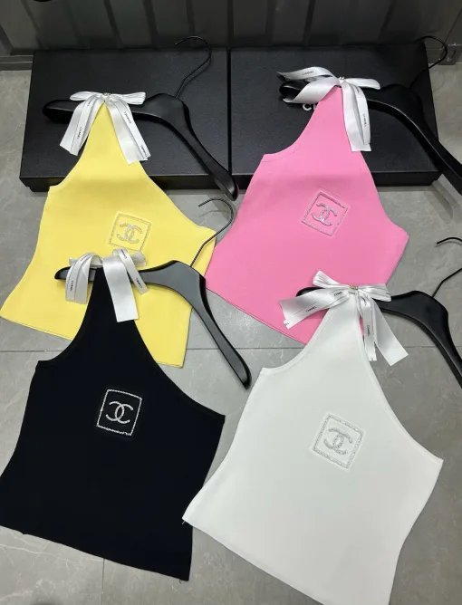 Luxus Chanel Weste Gelb Strick Strass Stil