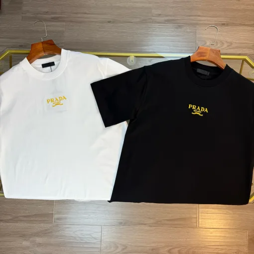 Luxus Prada Kurzarm Schwarz Stickerei Luxus