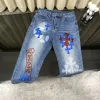 Premium Chrome Hearts T-Shirt Blau Lederdruck Luxus