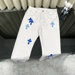 Luxus Chrome Hearts Jeans Weiß Leder Gewaschen Luxus