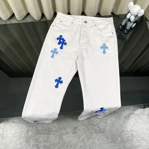 Luxus Chrome Hearts Jeans Weiß Leder Gewaschen Luxus