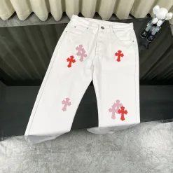 Premium Chrome Hearts Jeans White Leather Washed Kollektion