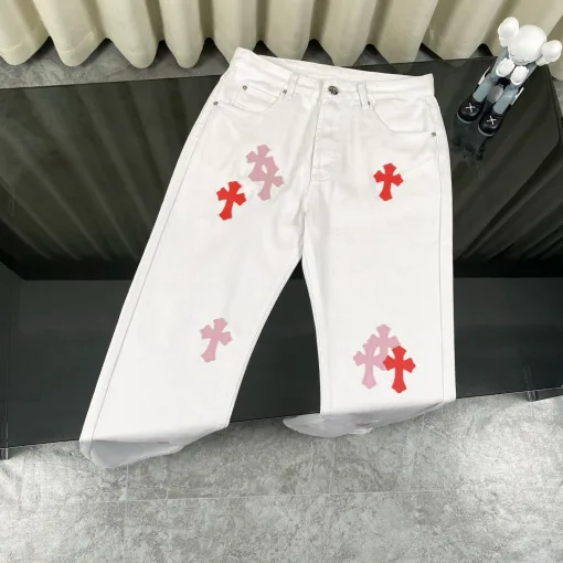 Premium Chrome Hearts Jeans White Leather Washed Kollektion