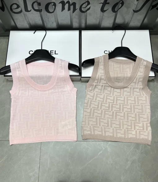 Hochwertige Fendi Weste im rosa Strick-Jacquard-Stil