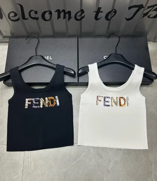 Luxus Fendi Weste Schwarz Strick Bestickt Luxus