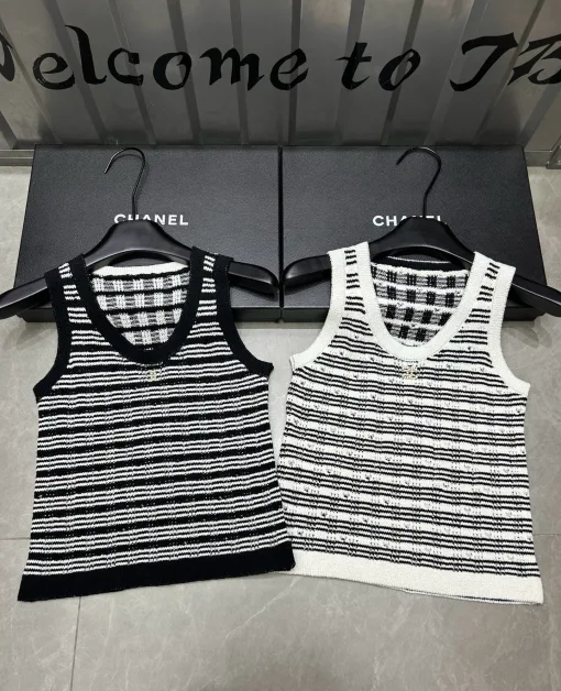 Bestseller Chanel Weste Schwarz Strick Gestreift Kollektion