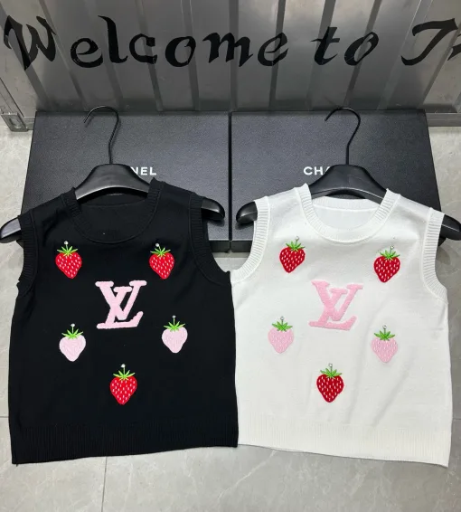 Bestseller Louis Vuitton Weste Schwarz Strick Stickerei Stil