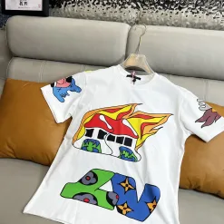 Luxus Louis Vuitton Kurzarm Weiß Seide Grafik Stil