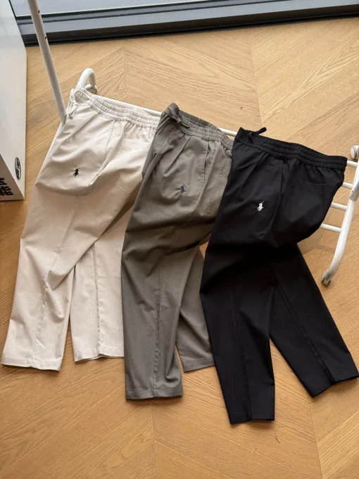 Luxus Ralph Lauren Hose Schwarz Leinen Bestickt Luxus