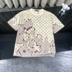 Hochwertiges Louis Vuitton Kurzarmhemd Beige Baumwolle Jacquard Style