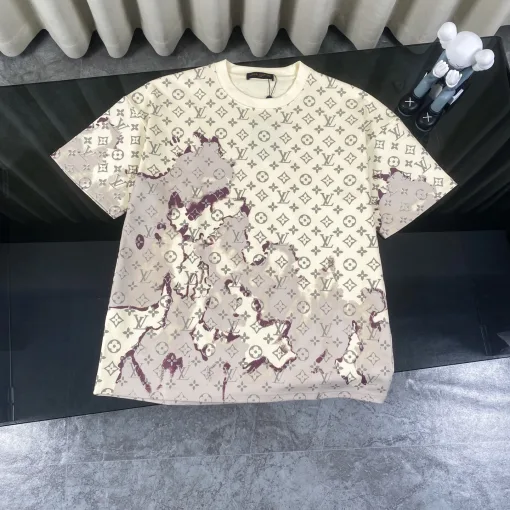 Hochwertiges Louis Vuitton Kurzarmhemd Beige Baumwolle Jacquard Style