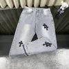 Premium Chrome Hearts Jeans Schwarzes Leder Patchwork Kollektion