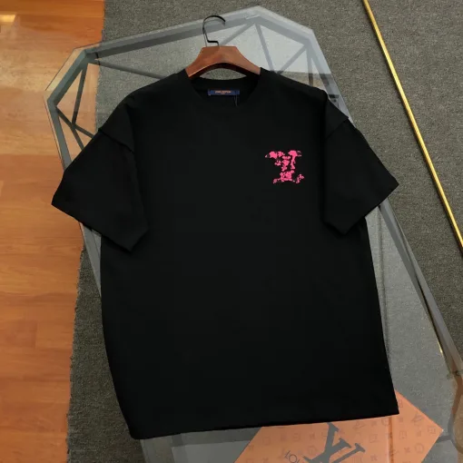 Hochwertiges Louis Vuitton Kurzarm-Logo-Design aus schwarzer Baumwolle