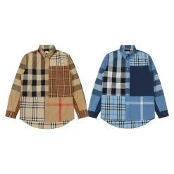 Hochwertiger Burberry Langarm-Patchwork-Stil aus gelber Baumwolle
