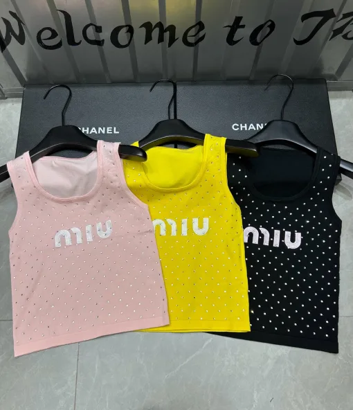 Luxuriöse Miu Miu Weste im rosa Strick-Logo-Stil