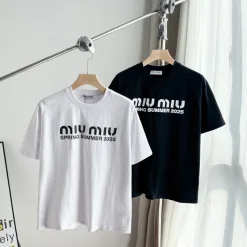 Bestseller Miu Miu Kurzarm Schwarz Baumwolle Logo Luxus