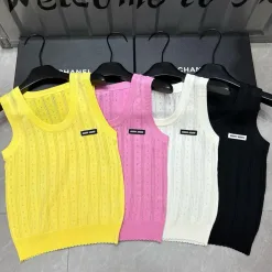 Hochwertige Miu Miu Weste Gelbe Stricklogo-Kollektion
