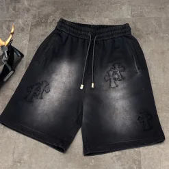 Hochwertige Chrome Hearts Shorts aus schwarzer Rindsleder-Stickerei-Kollektion