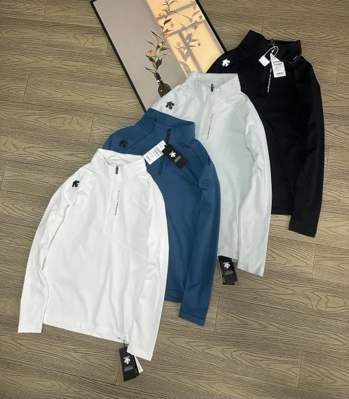 Premium Descente Langarmshirt aus schwarzem Nylon im klassischen Stil