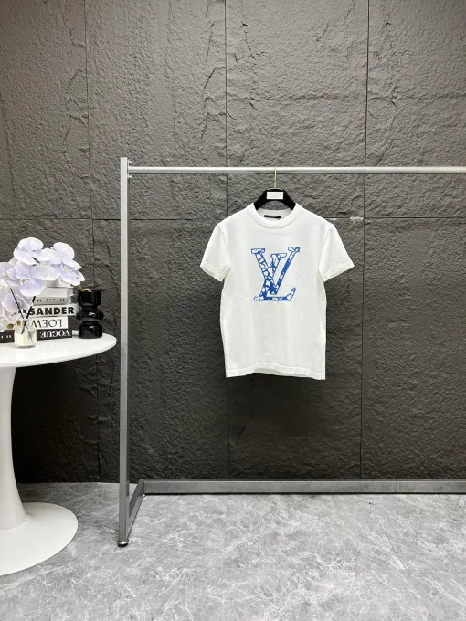 Premium Louis Vuitton Kurzarm Blau Baumwolle Camouflage Luxus