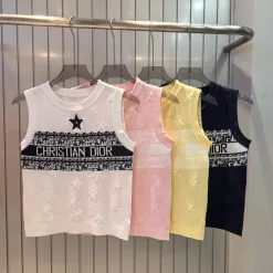 Luxus Dior Weste Gelb Strick Bestickt Luxus