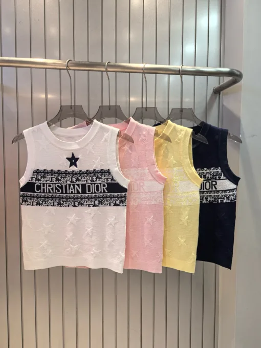 Luxus Dior Weste Gelb Strick Bestickt Luxus
