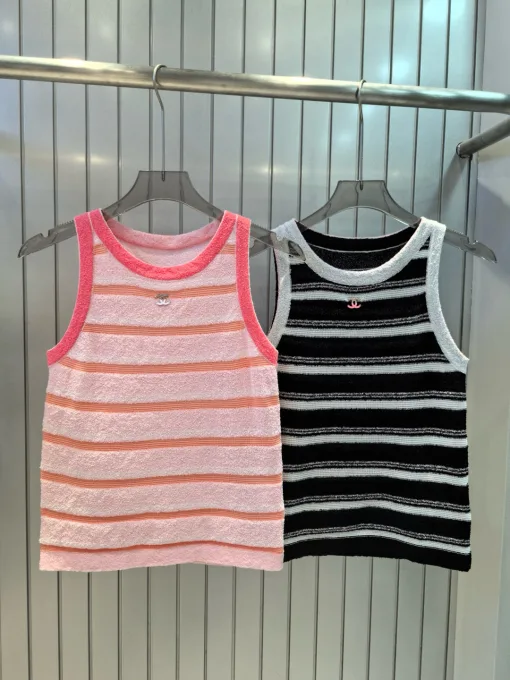 Chanel Weste in Premiumqualität, Pink Knit Striped Collection