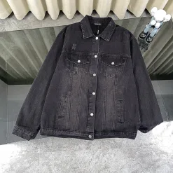 Meistverkaufte Balenciaga Jacken Schwarz Denim Distressed Luxus