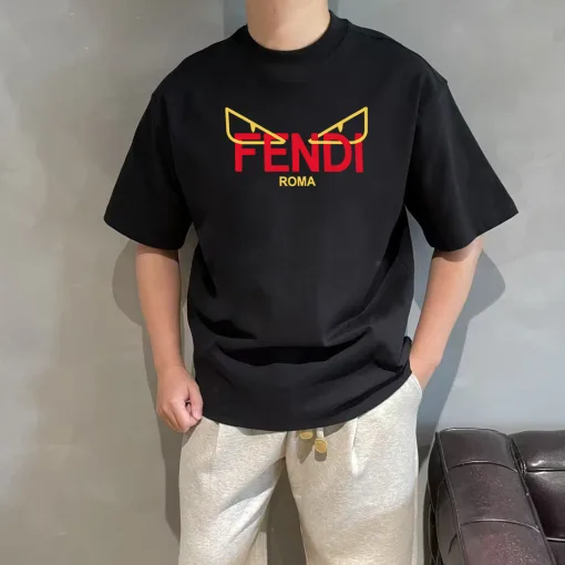 Luxus Fendi Kurzarm Gelb Baumwolle Gewaschen Luxus