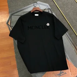 Hochwertige Moncler Kurzarm Schwarz Baumwolle Logo Luxus