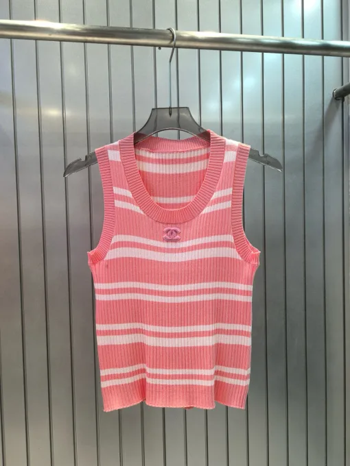 Bestseller Chanel Weste Pink Strick Gestreift Luxus