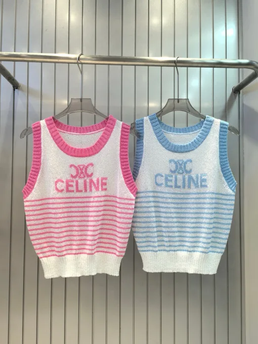 Premium Celine Weste Pink Strick Jacquard Luxus